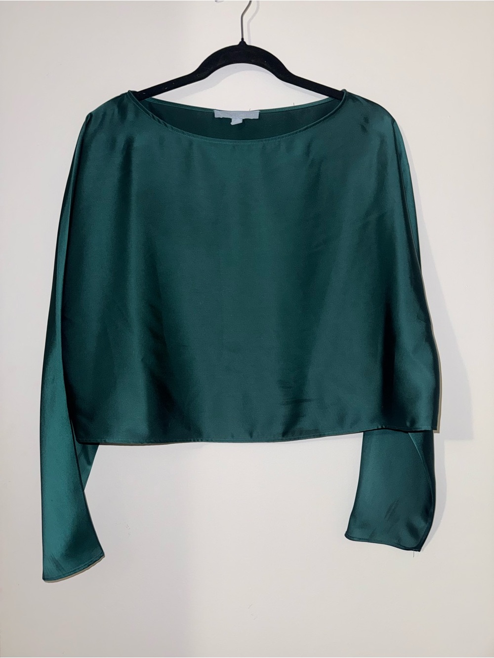ANTONIO MELANI Emerald Satin Crewneck Long Sleeve Blouse